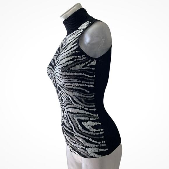 VTG 1990's Cache Women Stretch Knit Sleeveless Silver Sequin Top Size Medium - Picture 2 of 12